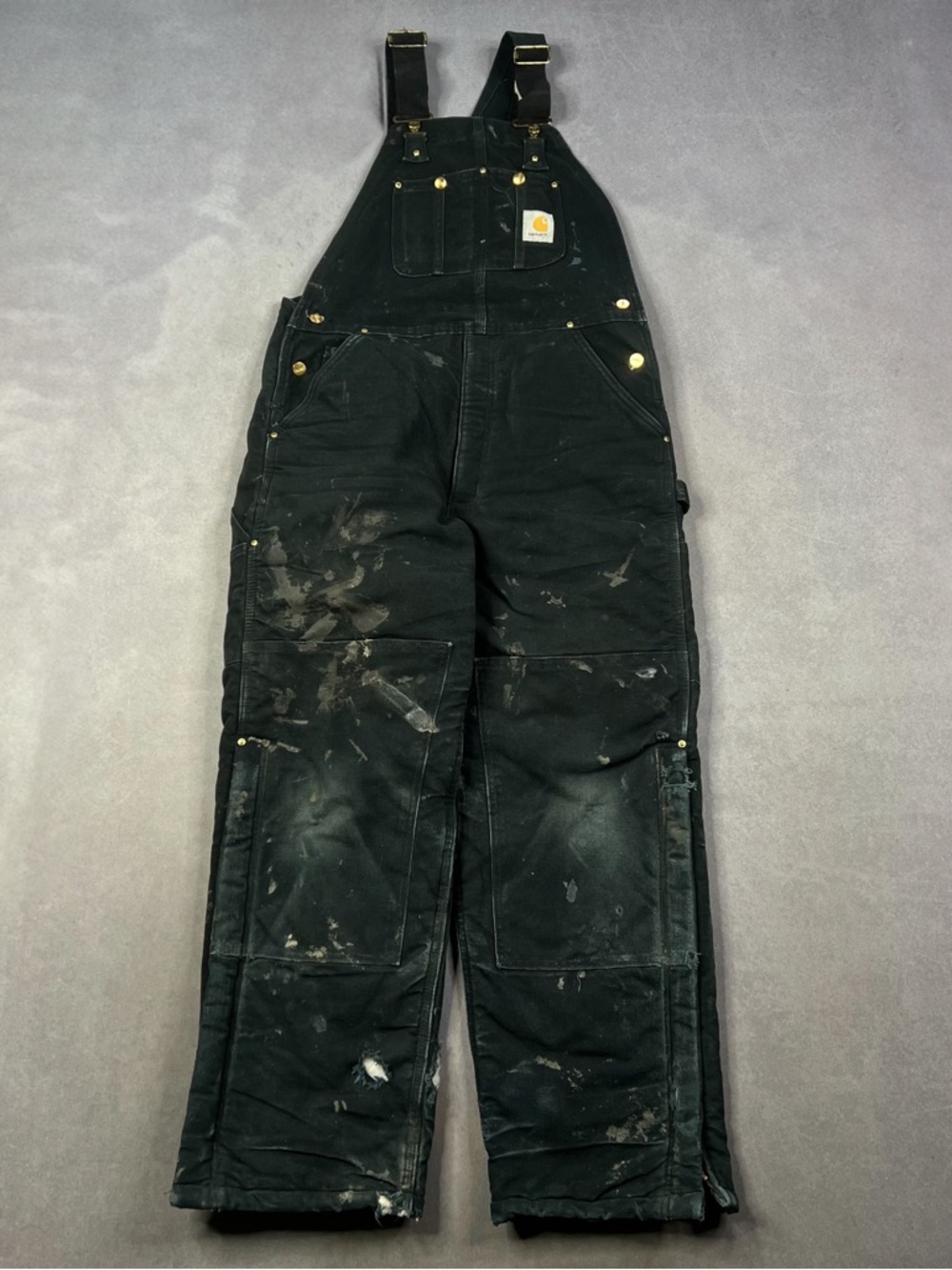 Carhartt Black Duck Canvas Bib Overalls with Paint Marks